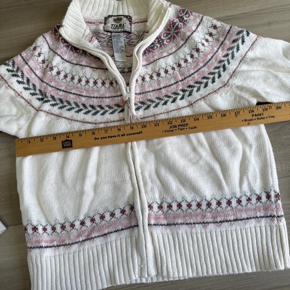Vintage Tiara International Cardigan Sz M Pink Fair Isle Sweater Nordic Zip - Picture 3 of 7